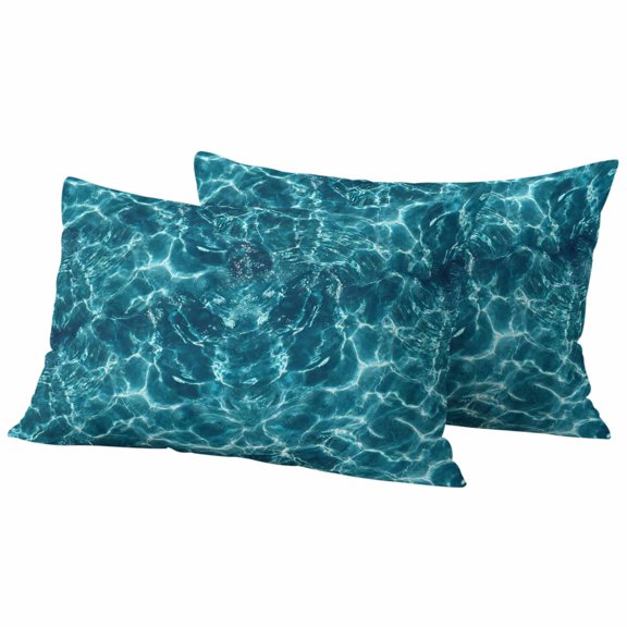 Teal Green Ocean Waves Outdoor Waterproof Pillow Covers, Summer Sea Pool Decorative Rectangle Throw Pillowcase Sofa Cushion Sham for Patio/Couch/Chair, 20"x12" 2 Pack