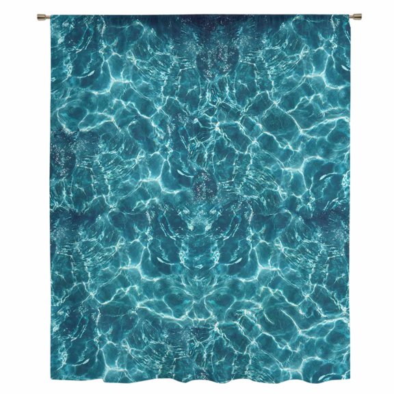 Teal Green Ocean Waves Sheer Curtains 45 Inches Long, Summer Sea Pool Light Filering Curtains, Breathable Simi Curtain Privacy Drapes for Kitchen Bathroom Lightweight Small Window Treatment