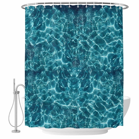 Teal Green Ocean Waves Shower Curtain, Waterproof Shower Curtains for Bathroom, Summer Sea Pool Washable Fabric Bathtub Curtain Set Bath Decor with 12 Hooks Stall 36"x72"