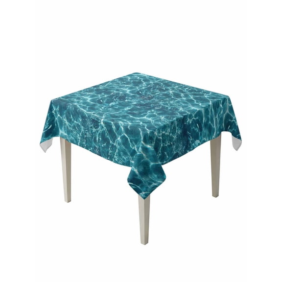 Teal Green Ocean Waves Suqare Tablecloth - 60 x 60 Inch, Summer Sea Pool Waterproof & StainResistant Tablecloth, Washable Oil-proof Table Cover for Dining/Party/Wedding/Camping/Buffet