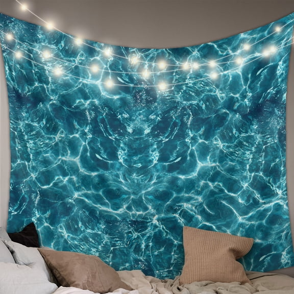 Teal Green Ocean Waves Tapestry for Bedroom Wall Hanging Tapestry, Summer Sea Pool Ceiling Backdrop Tapestries Poster Blanket Wall Decor for Teens Room Living Room Dorm 39" x 59"