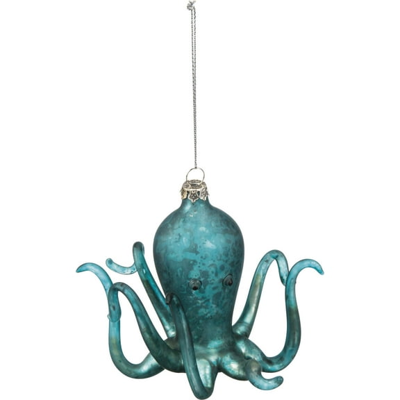 Teal Green Octopus Glass Christmas Holiday Ornament