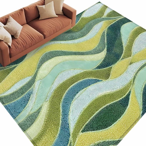 Teal Green Ombre Area Rug 5x7 Washable Rug Non Slip Modern Abstract Moire Wave Striped Large Area Rug Soft Stainresistant Indoor Floor Carpet for Living Room Bedroom Home Office Dining Room Nursery