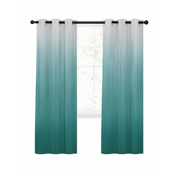 Teal Green Ombre Blackout Curtains, Light Blocking Print Window Curtains, Contemporary Gradient Abstract Art Thermal Insulated Window Drapes for Living Room Kitchen Cafe 2 Panels, 84"W x 84"L