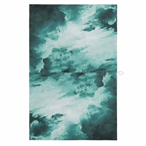 Teal Green Ombre Clouds 1 Pack Kitchen Towel, Water Absorbent Dish Towel, Modern Abstract Gradient Cloud Decorative Hand Towels - Quick Drying Cloth for Cooking Baking, 18x28 Inch