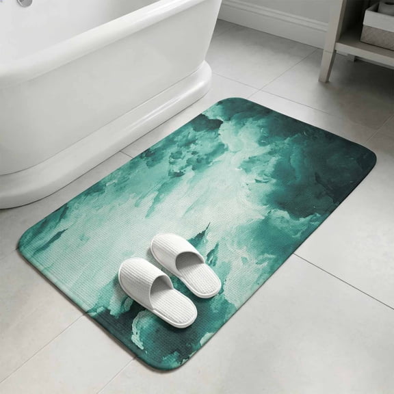 Teal Green Ombre Clouds Bathroom Rugs Non Slip Washable Bath Mat Absorbent Front Door Mat Modern Abstract Gradient Cloud Indoor Doormat for Kitchen Entryway Shower Decor Accessories 15.7"x23.6"