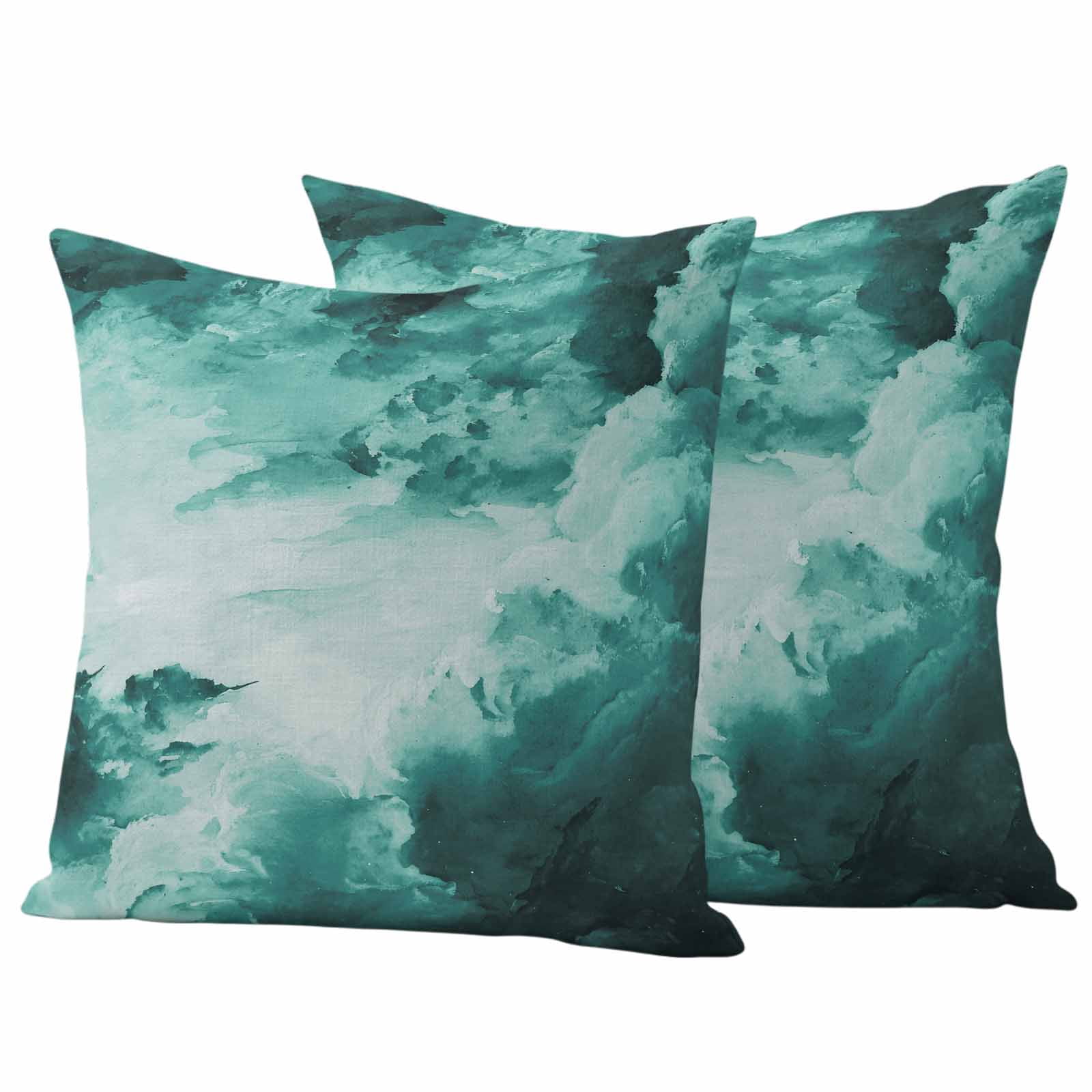 Teal Green Ombre Clouds Outdoor Waterproof Pillow Covers, Modern Abstract Gradient Cloud Decorative Square Throw Pillowcase Sofa Cushion Sham for Patio/Couch/Chair, 26"x26" 2 Pack