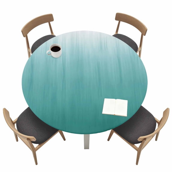 Teal Green Ombre Fitted Tablecloth with Elastic Edged, Round Table Cloth for Dining Table, Contemporary Gradient Abstract Art Waterproof Oil Proof Table Cover for Indoor Outdoor 55"-60"