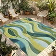 thumbnail image 1 of Teal Green Ombre Outdoor Rug for Patio/Deck/Porch, Non-Slip Large Area Rug 5 x 7 Ft, Modern Abstract Moire Wave Striped Indoor Outdoor Rugs Washable Area Rugs, Reversible Camping Rug Carpet Runner, 1 of 8