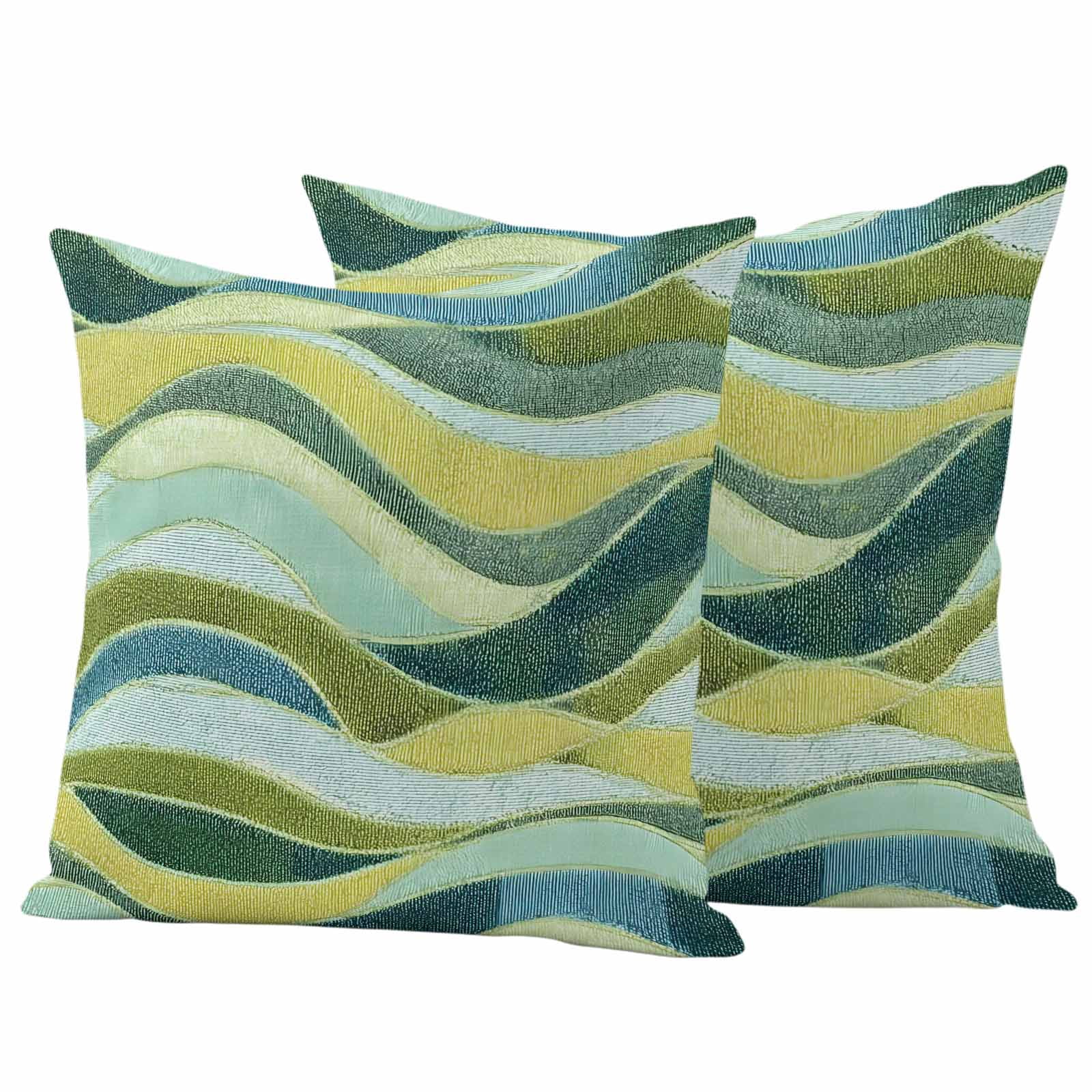 Teal Green Ombre Outdoor Waterproof Pillow Covers, Modern Abstract Moire Wave Striped Decorative Square Throw Pillowcase Sofa Cushion Sham for Patio/Couch/Chair, 24"x24" 2 Pack