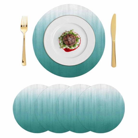 Teal Green Ombre Round 13 Inch Placemats Set of 4, Contemporary Gradient Abstract Art HeatResistant Non Slip Place Mats for Dining Table, Wipeable Braided Kitchen Table Mats for Housewarming