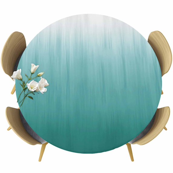 Teal Green Ombre Round Tablecloth, Fitted Table Cover with Elastic for 45"-54" Round Tables, Contemporary Gradient Abstract Art Table Cloth Outdoor Indoor Dinning Party Waterproof Tablecloths