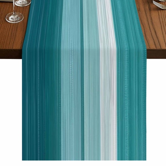 Teal Green Ombre Stripes 36 Inch Table Runner, Modern Farmhouse Lines Art Farmhouse Dresser Scarf Cotton & Linen Tablerunner for Dining/Kitchen Island/Holiday Party Décor Small 13" x 36"