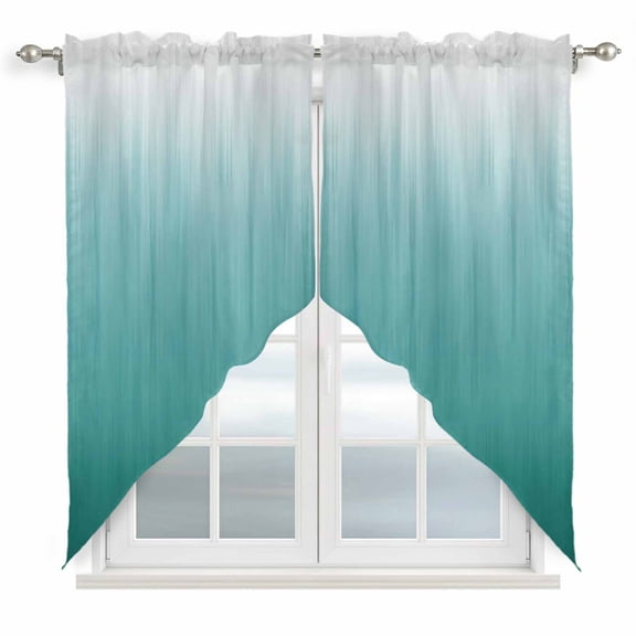 Teal Green Ombre Swag Valances for Windows 2 Pack Contemporary Gradient Abstract Swag Kitchen Curtains 45 Inches Long Rod Pocket Short Window Treatment for Kitchen Bathroom 36"x45"
