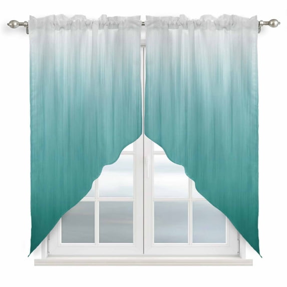Teal Green Ombre Swag Valances for Windows 2 Pack, Kitchen Window Curtains 36 Inch Length, Contemporary Gradient Abstract Art Privacy Swag Curtains for Living Room/Bathroom with Rod Pocket 36"x36"
