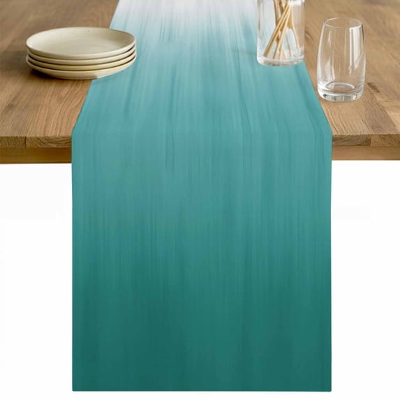 Teal Green Ombre Table Runner - 70 Inch Long Contemporary Gradient Abstract Art Cotton and Linen Blended Dress Scarves Farmhouse Table Runner for Kitchen Dining, Coffee Table, 13" x 70"