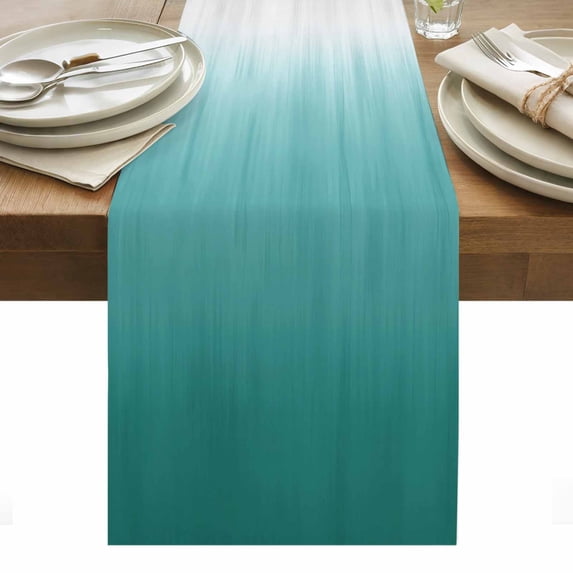 Teal Green Ombre Table Runner - 90 Inch Long, Kitchen Dining Table Runner Dresser Scarves, Contemporary Gradient Abstract Art Farmhouse Decor for Coffee Tables Wedding Party Banquet