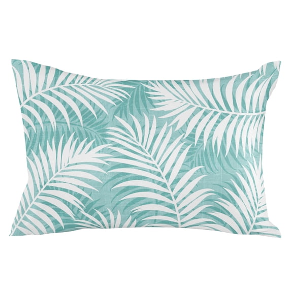 Teal Green Palm Leaf Throw Pillow Cover 20 x 26 Inch Decorative Pillow Cover Summer Coastal Botanical Tropical Lumbar Pillowcase Seasonal Rectangle Cushion Case for Couch Sofa Bed Living Room