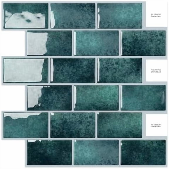 Teal Green Peel and Stick Subway Tile Backsplash Self Adhesive Brick Stickers for Kitchen Bathroom Wall, 10-Sheet, 12"×12"