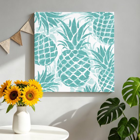 Teal Green Pineapple Canvas Wall Art for Living Room, Summer Country Vintage Tropical Botanical Fruits Poster Print Painting for Bedroom Office Home Decoration Wall Pictures Prepare To Hang 8"x8"