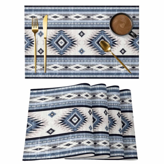 Teal Green Placemats Set of 12, Southwestern Native Aztec Ethnic Style Geometric Non-Slip Place Mats Washable Table Mats for Kitchen Dining Table Decorations Indoor/Outdoor
