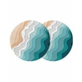 thumbnail image 1 of Teal Green Round 13 Inch Placemats Set of 2, Geometric Brown White Beach Waves Gradient HeatResistant Non Slip Place Mats for Dining Table, Wipeable Braided Kitchen Table Mats for Housewarming, 1 of 9