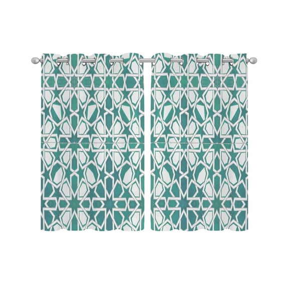 Teal Green Sheer Curtains 45 Inch Length 2 Panels Set for Living Room/Bedroom, Vintage Abstract Geometric Texture Kitchen Curtains Grommet Semi-Sheer Curtains Drapes Voile Window Treatments 42"x45"x2