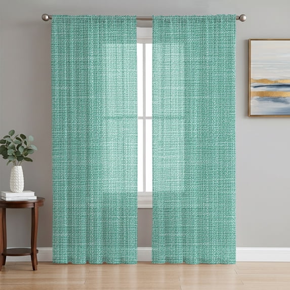Teal Green Sheer Curtains 96 Inch Length 2 Panels Set, Rustic Farmhouse Solid Color Voile Window Treatment Semi Sheer Long Curtains Drapes for Bedroom/Living Room/Kitchen 52"x96"x2
