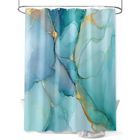 Teal Green Shower Curtain, Blue Marble Abstract Cracks Texture Modern Art Waterproof Shower Curtain Set with 12 Hooks Lightweight Washable Fabric Shower Curtains for Bathroom 72x78 Inches