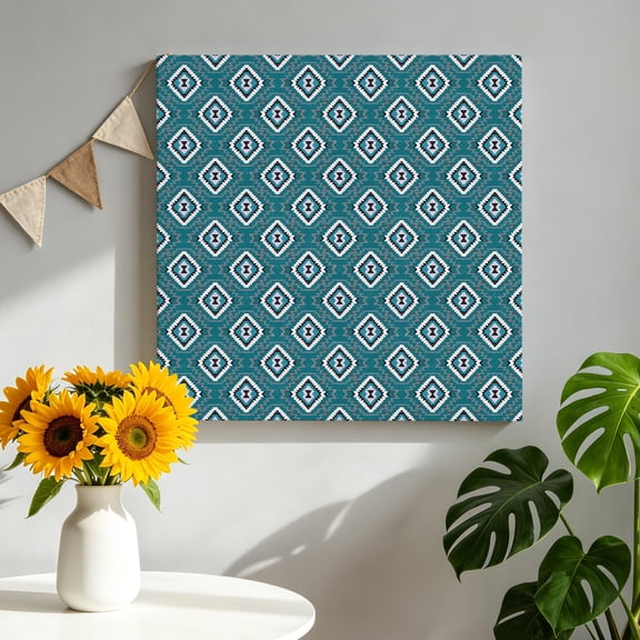 Teal Green Slate Diamonds Canvas Wall Art, Abstract Vintage Minimalist Geometric Grid Framed Canvas Wall Decor Picture Print Artwork Decorations for Living Room Office Ready to Hang 12" x 12"