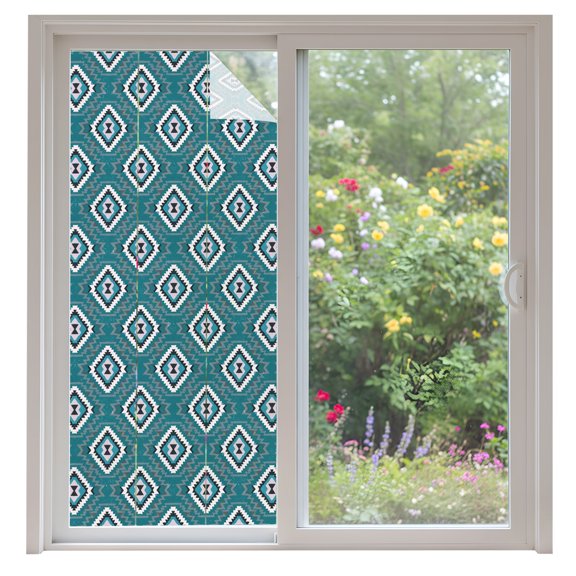 Teal Green Slate Diamonds Window Privacy Film Abstract Vintage Minimalist Geometric Grid Decorative Glass Window Film UV Blocking Static Cling Sticker Covering for Home Door 35.4x78.7 inches