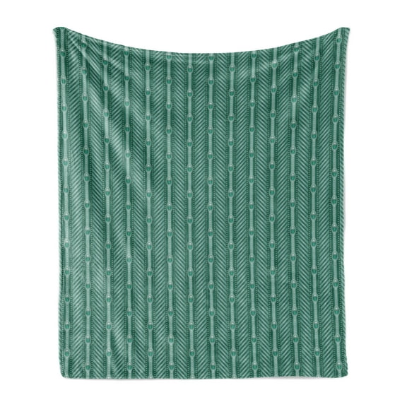 Teal Green Soft Flannel Fleece Blanket, Gemstone Inspired Forms as Vertical Design with Diagonal Lines, Cozy Plush for Indoor and Outdoor Use, 70" x 90", Teal Pale Teal and Sea Green, by Ambesonne