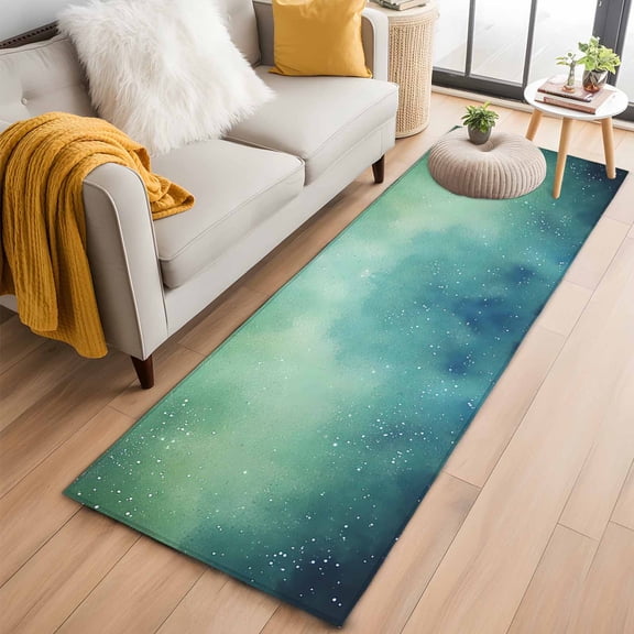 Teal Green Starry Night Kitchen Runner Rug 2x6 Washable Runners for Hallway Non Slip Modern Vintage Scenery Large Area Rug Indoor Floor Carpet for Bathroom Laundry Entryway Bedroom Living Room
