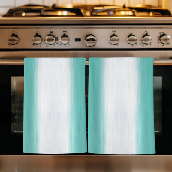 Teal Green Striped Kitchen Towels Set of 4, Turquoise Ombre Farmhouse Gradient Absorbent Dish Towels for Kitchen, Microfiber Hand Towel, Quick Drying Tea Towel for Cleaning Decorative Dishcloths