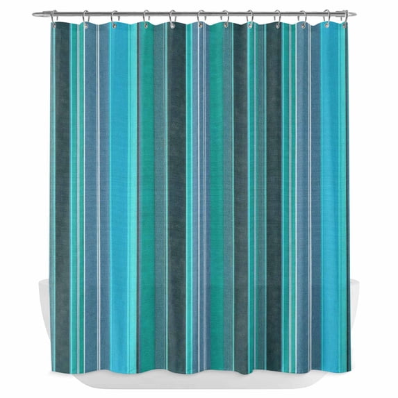 Teal Green Striped Shower Curtain - Water Repellent Fabric Shower Curtains Washable, Modern Farmhouse Rustic Geometric Lines Decorative Polyester Cloth Bathroom Curtains Modern Bath Decor 72"x72"