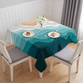 thumbnail image 1 of Teal Green Table Cloth Waterproof Tablecloths, Geometric Brown White Beach Waves Gradient Tablecloth Dining Table Cover for Kitchen Party Tabletop Outdoor, Square Tablecloth 54x54 Inch, 1 of 9