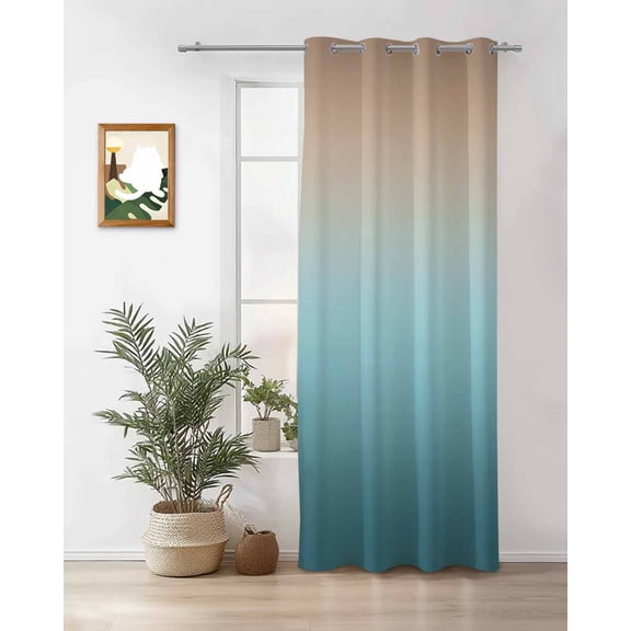 Teal Green Thermal Insulated Blackout Curtains for Bedroom 63 Length and Brown Gradient Room Darkening Curtain 1 Panel Grommet Window Curtain Drape for Living Room Nursery Room