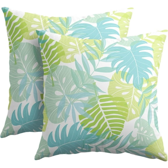Teal Green Tropical Leaves Pillow Covers 18x18 Inch Set of 2 Watercolor Palm Leaf Summer Outdoor Throw Pillow Covers Botanical Plants Pillow Cases Cotton Linen Cushion Covers for Couch Home Decor