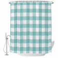 thumbnail image 1 of Teal Green White Check Plaid Fabric Shower Curtain Farmhouse Style Washable Shower Curtains for Bathroom, Waterproof Bath Curtain with Hooks Home Decor 36x72in, 1 of 8