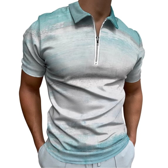 Teal Green White Graffiti Abstract Art Men Zipper T-shirt Summer Casual Short Sleeve T-shirt Top