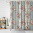 thumbnail image 1 of Teal Green Wooden Shower Curtains for Bathroom, Farmhouse Pink Florals Distressed Waterproof Fabric Shower Curtain, Decorative Bathroom Curtain for Bathtub, 36"x72", No Hooks Included, 1 of 9