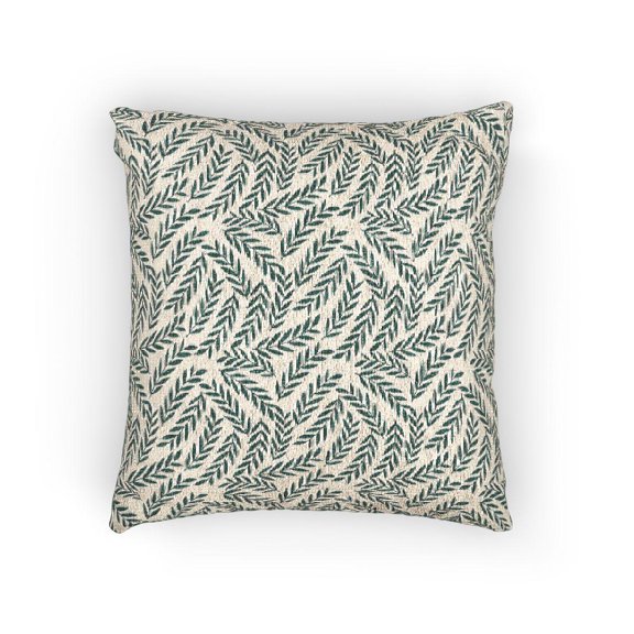 Teal Green and Cream Interlacing Leafy Branches Woven Pillow, 17 x 18 in, Double-Sided Bed Accent