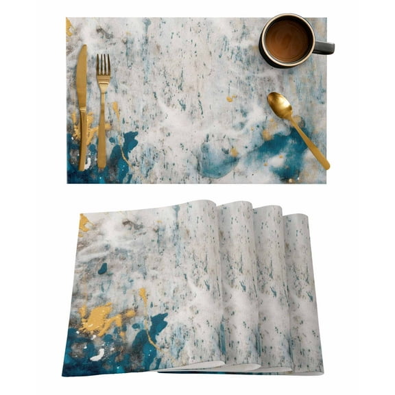 Teal Grey Abstract Art Placemats Set of 4 Modern Graffiti Texture Retro Heat Insulation Washable Place Mats, Rustic Non-Slip Table Mats for Dining Table Party Kitchen Decor,13x19 Inch
