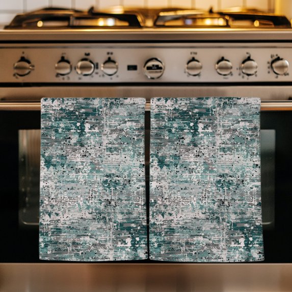 Teal Grey Abstract Kitchen Towels Set of 4, Modern Graffiti Distressed Mottled Art Absorbent Dish Towels for Kitchen, Microfiber Hand Towel, Quick Drying Tea Towel for Cleaning Decorative Dishcloths