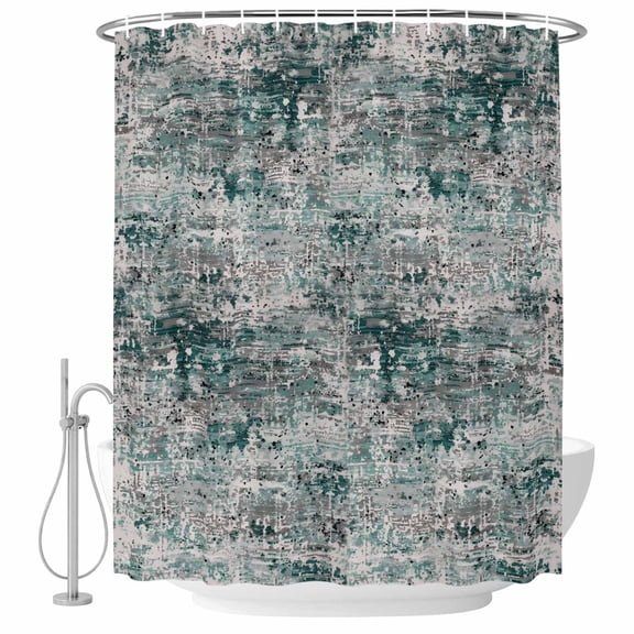 Teal Grey Abstract Shower Curtain Set - Small 36" x 72" Washable Bathtub Curtain with 12 Hooks, Modern Graffiti Distressed Mottled Art Waterproof Fabric Stall Shower Curtains for Bathroom Décor