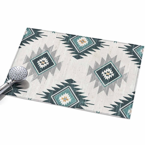 Teal Grey Area Rug, Aztec Ethnic Southwestern Native Geometric Non-Slip Felt Rubber Backing Rectangle Indoor Carpet Washable Rugs for Living Room Bedroom 2x3ft
