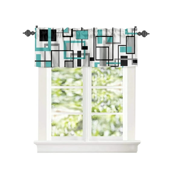 Teal Grey Black Frame Block White Window Treatment Panel for Living Room Bathroom BedroomMiddle Ages Abstract Geometry Window Treatment Drapes for Bedroom Laundry Room Farmhouse Home Decor 54x18in