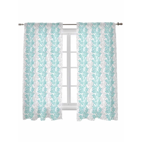 Teal Grey Botanical Curtains 63 Inch Length,Sheer Curtains for Bedroom Living Room Window Pastoral Spring Summer Leaf Aesthetics Rod Pocket Drapes Kitchen Curtains Small Half Window 42"x63" 2 Panels