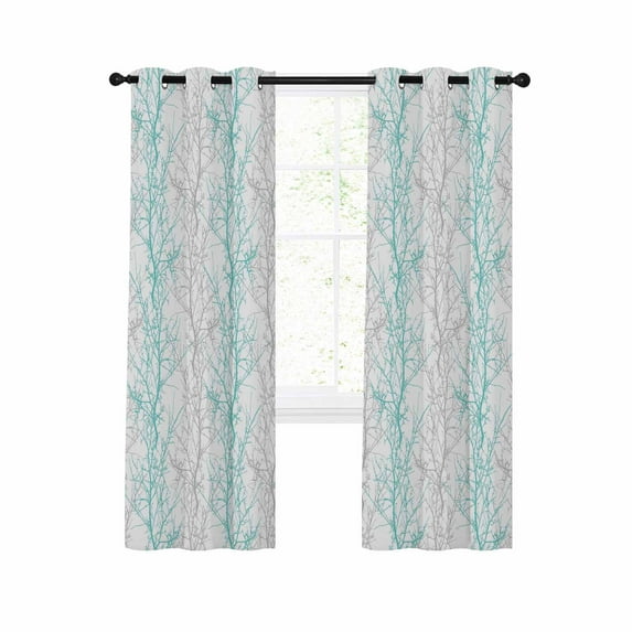 Teal Grey Branch Blackout Curtains 84 Inches Long for Bedroom, Spring Summer Pastoral Botanical Thermal Insulated Room Darkening Black Out Window Curtain Panels Grommet Drapes for Living Room