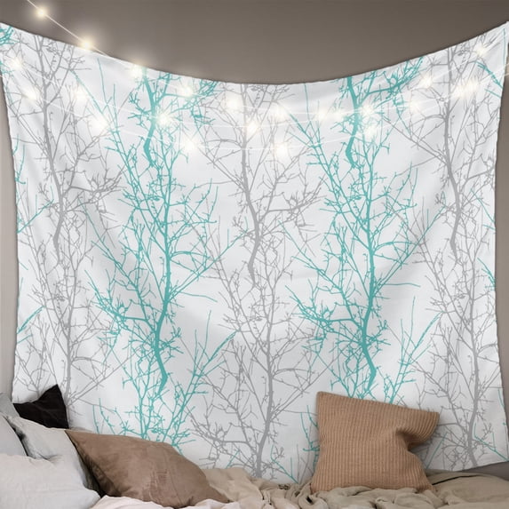 Teal Grey Branch Tapestry for Bedroom Wall Hanging Tapestry, Spring Summer Pastoral Botanical Ceiling Backdrop Tapestries Poster Blanket Wall Decor for Teens Room Living Room Dorm 59" x 90"